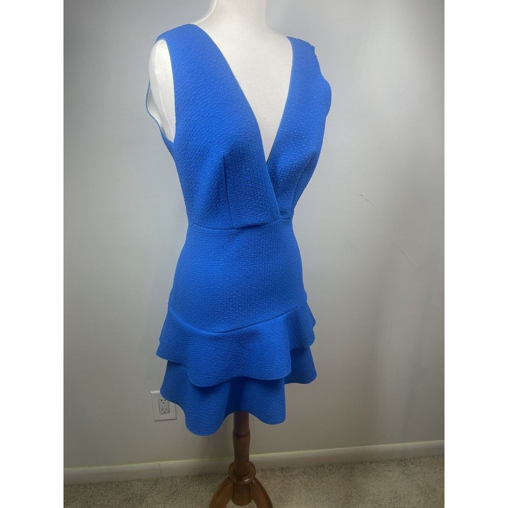 Sandro‎ Paris V Neck Fit To Flare Ruffle Dress Bright Blue Textured Size 1 NWT - Picture 4 of 16